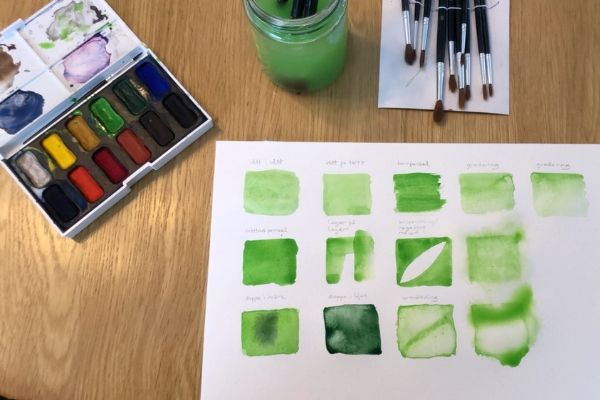 Grön akvarell grundtekniker